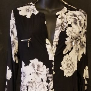 INC BLACK AND WHITE FLORAL BLOUSE